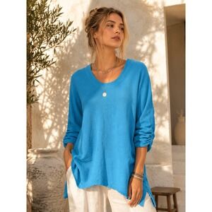 Oh My Gauze! Turquoise Blue 100% Cotton Tunic Top Sz 1 Lightweight  Oversized